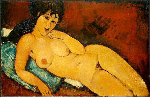 Reclining Nude With Blue Cushion by Amedeo Modigliani